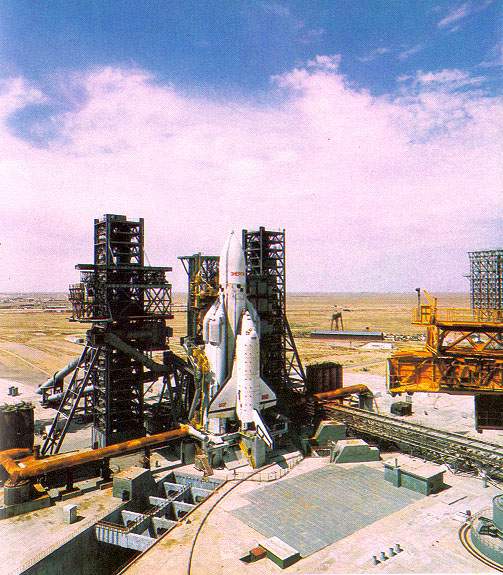 Buran Orbital Schiff Raketenflugzeug. Launch pad.